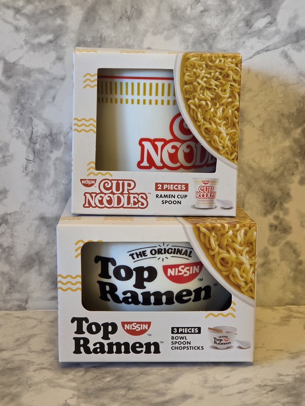 NISSIN Cup Noodles & Top Ramen Plastic Cup and Bowl Set - White and Red